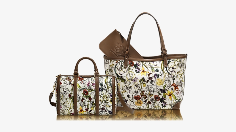 Gucci Vintage Web Flora Canvas Boston Bag And (right) - Gucci - Canvas Floral Tote Bag, transparent png download