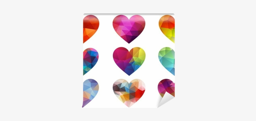 Colorful Hearts With Geometric Pattern, Vector Wall - Geometry, transparent png download