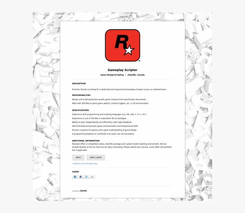 Position At Rockstar Toronto - Rockstar Games Bangalore, transparent png download