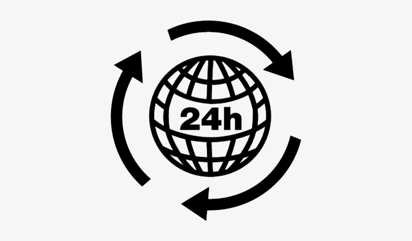 Earth Grid With 24 Hours Sign And Circle Of Arrows - Connected World Icon Png, transparent png download