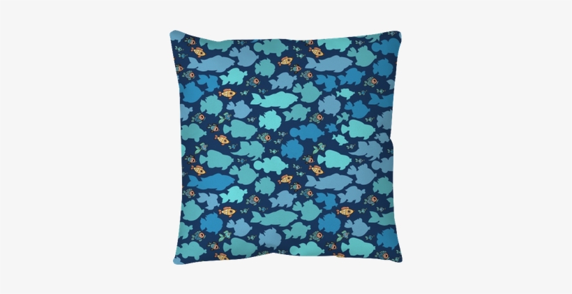 Blue Vector Seamless Pattern With Cartoon Silhouette - Kreslená Tapeta Ryby, transparent png download