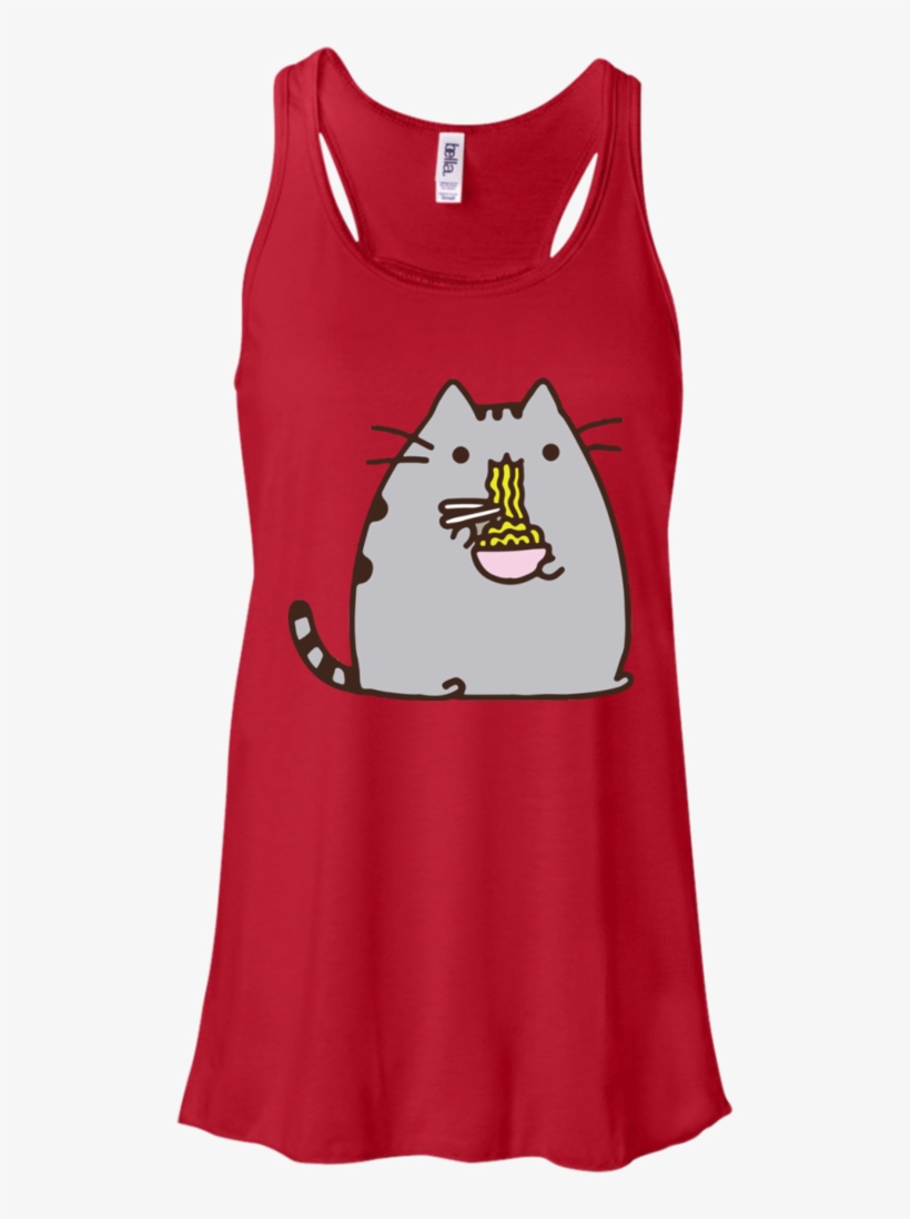 Pusheen The Cat Eating Noodles Juniors T-shirt Funny - Keep Calm And Walk A French Bulldog Flowy Tank Top., transparent png download
