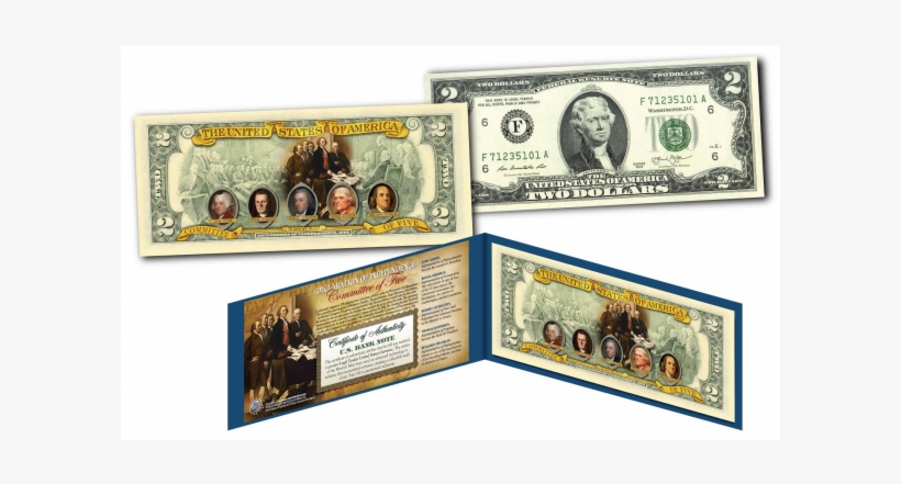 Committee Of Five Declaration Of Independence Official - Two Dollar 2 U S Bill Genuine Legal Tender Currency, transparent png download