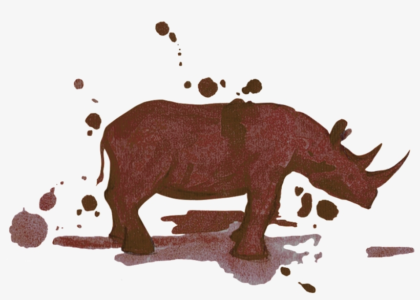 Hand Painted Ink Brown Rhinoceros Animal Decorative - Brown, transparent png download