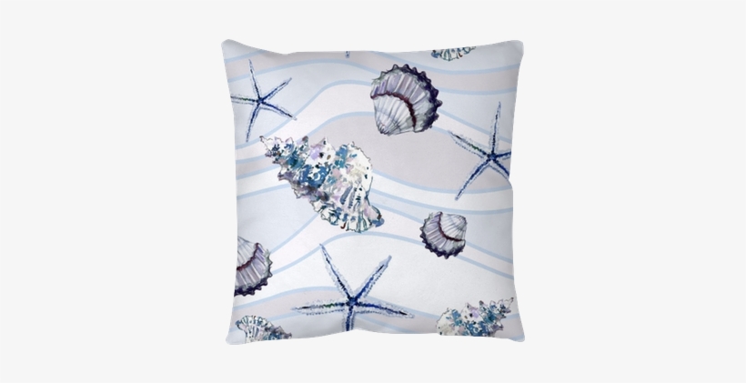 Seamless Marine Pattern With Shells And Starfish On - Watercolor Painting, transparent png download