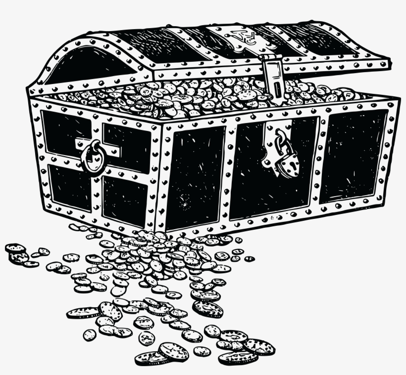 Treasure Chest Black And White Clipart Png - Tesouro Preto E Branco, transparent png download
