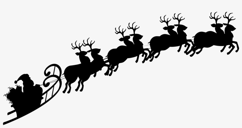 Santa Claus And Reindeer Png - Santa Sleigh Silhouette Png, transparent png download