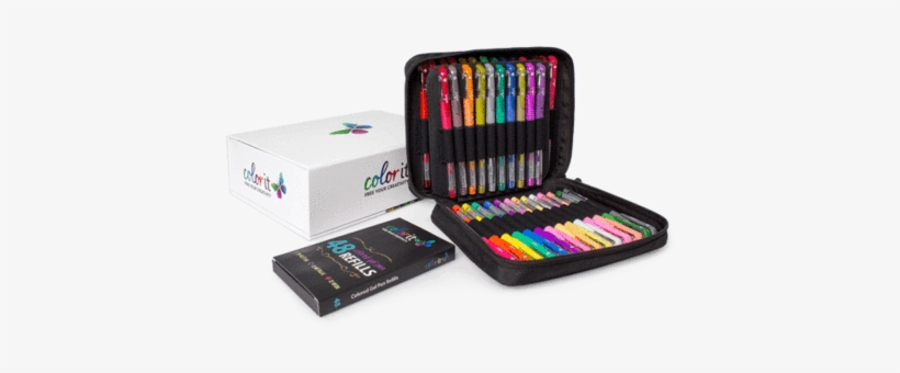 48 Colored Gel Pen Set, 48 Ink Refills, Travel Case - Color It Gel Pens, transparent png download