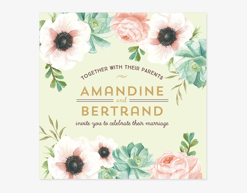 Wedding Bouquet Bespoke Invitation With Watercolor - Personalised Botanical Wedding Invitation, transparent png download