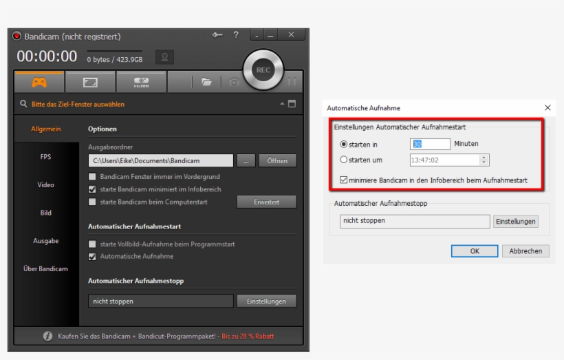 Hier Wird Eingestellt Wann Die Automatische Aufnahme - Включить Звук В Бандикаме, transparent png download