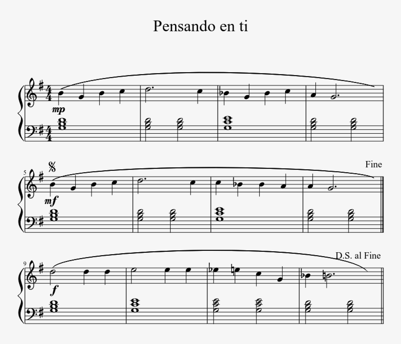 Pensando En Ti Sheet Music 1 Of 1 Pages - Sheet Music, transparent png download