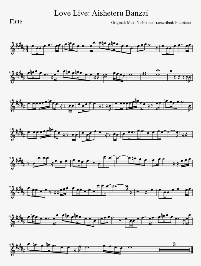 Aisheteru Banzai Sheet Music Composed By Original - Pueblito Viejo Partitura, transparent png download