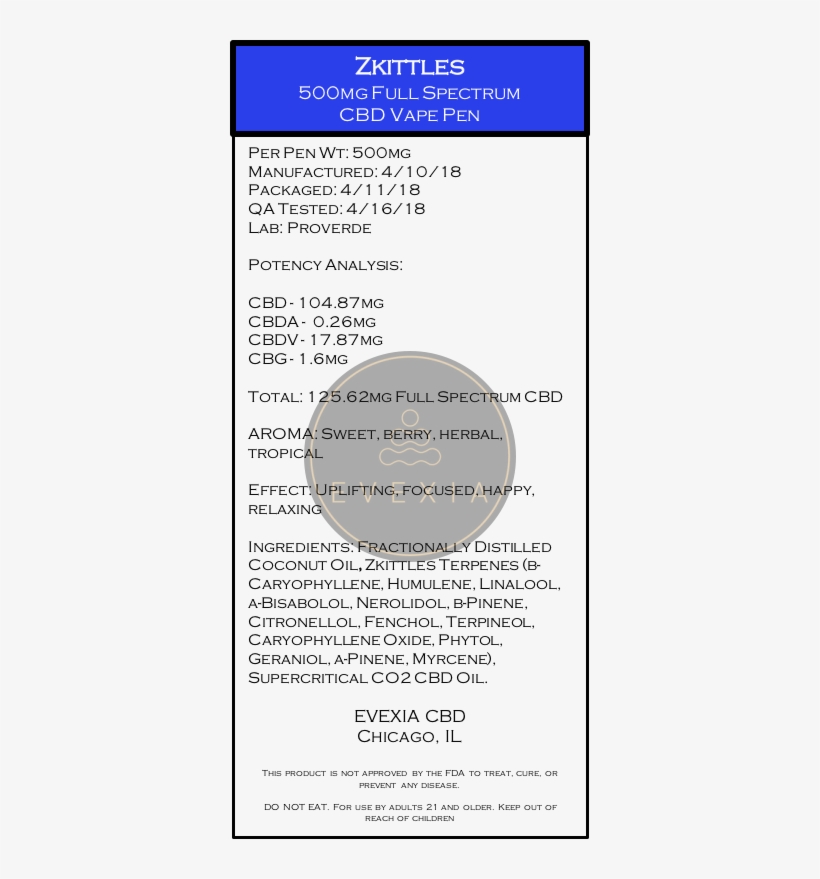 Zkittlez 500mg Full Spectrum Cbd Vape Pen - Vaporizer, transparent png download
