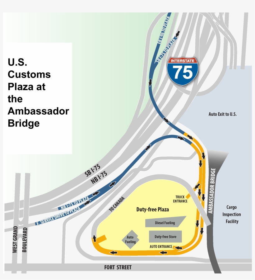 Diagram Of Traffic Flow At The U - Ambassador Bridge Border Crossing, transparent png download