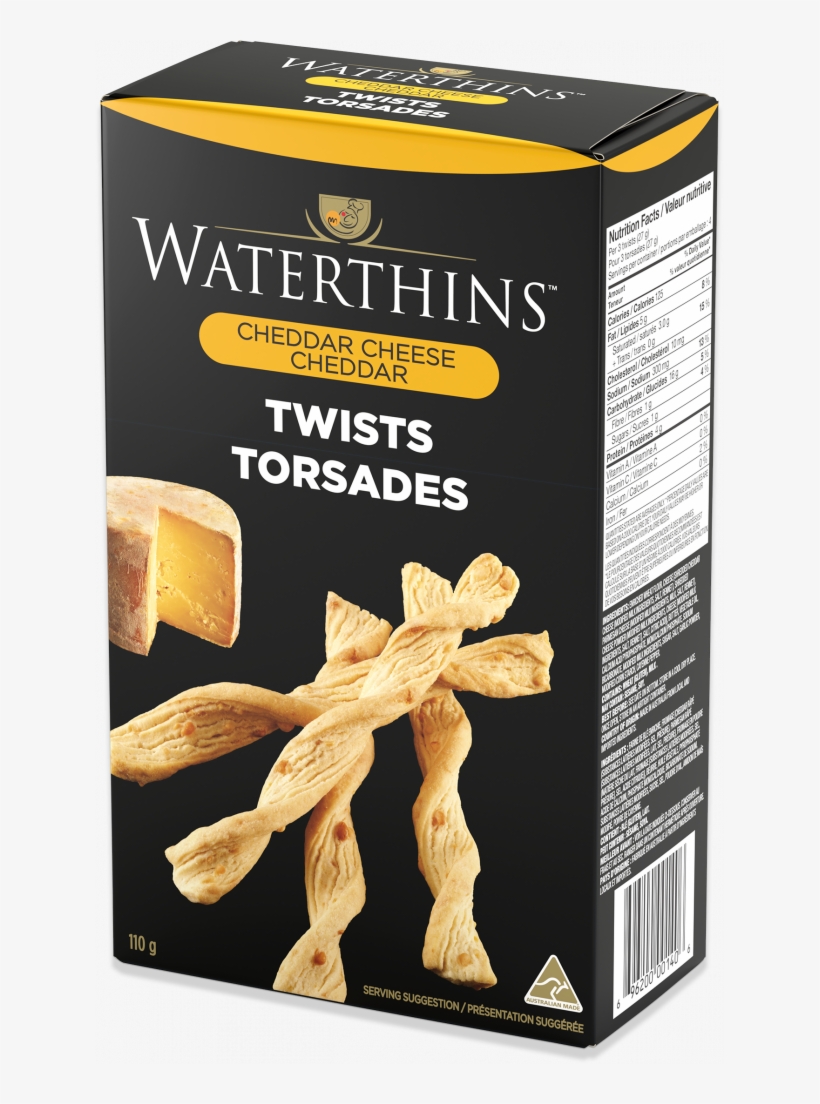 Packaging For Waterthins Classic Cheddar Cheese Twists - Waterthins Classic Cheddar Twists (110g), transparent png download