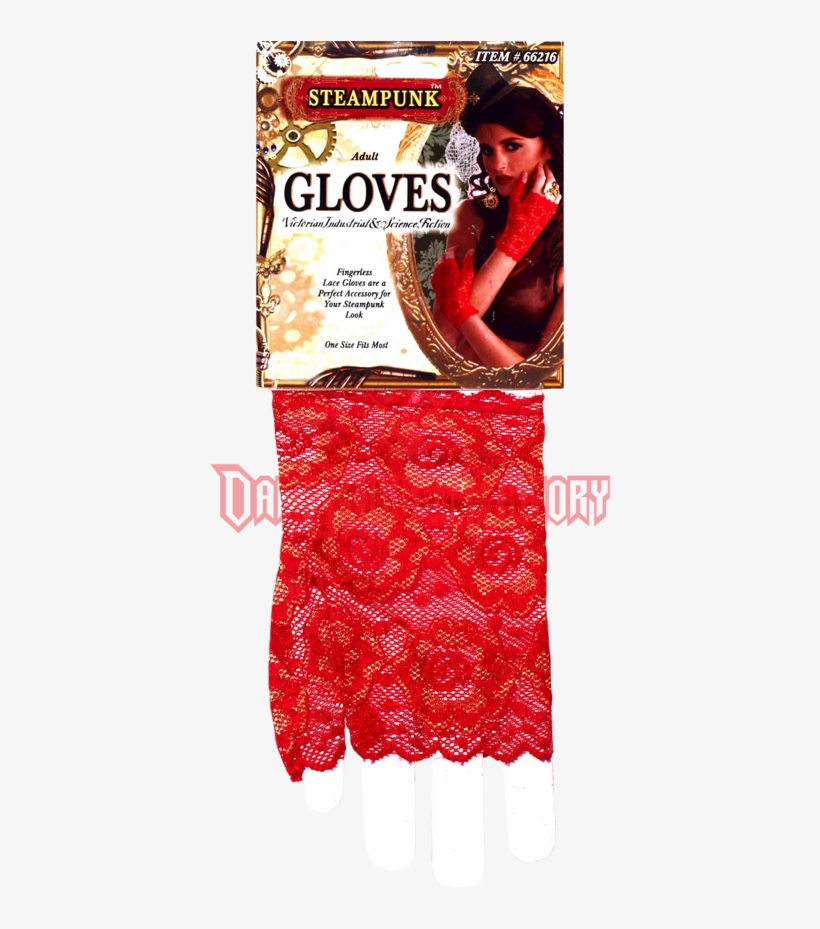 Steampunk Red Lace Gloves - Forum Novelties Lace Fingerless Gloves (black) 66145, transparent png download