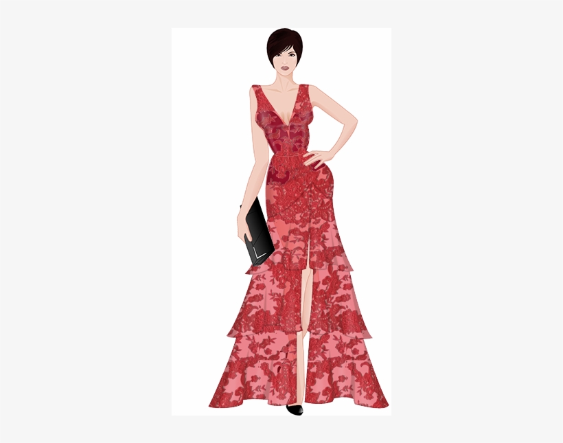 Red Lace V-neck With Red Lace Spanish Layered - Layered Gown, transparent png download