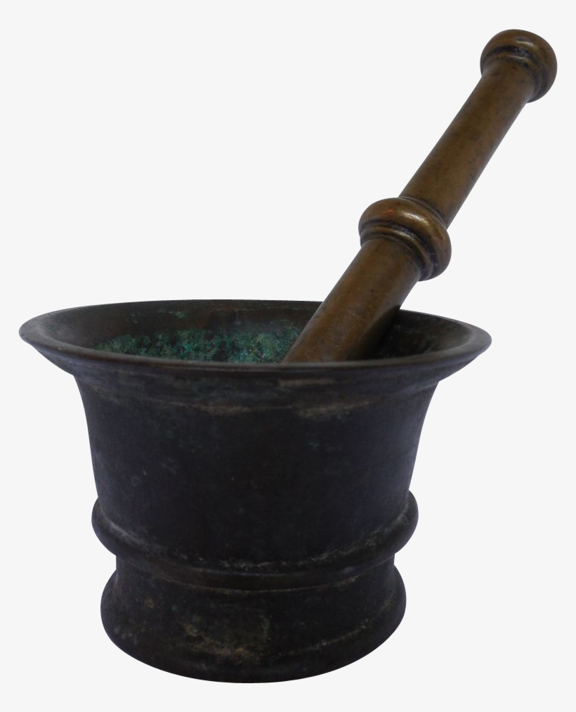 Antique 18th C Heavy Bronze Mortar Pestle Apothecary - Earthenware, transparent png download