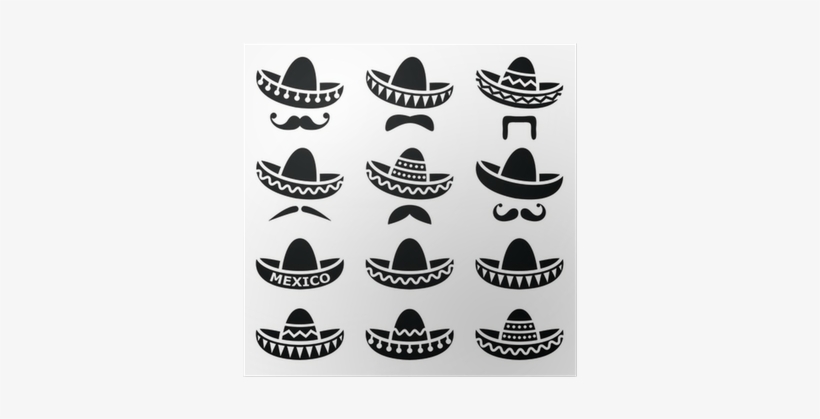 Mexican Sombrero Hat With Moustache Or Mustache Icons - Mexican Shirts Men's Mexican Hat Mustache T-shirt Cinco, transparent png download
