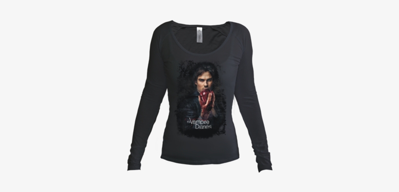 Женская Футболка Damon Salvatore - Long-sleeved T-shirt, transparent png download