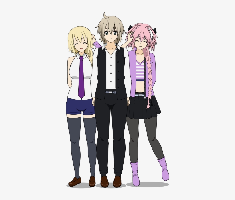 1girl 2boys Ahoge Astolfo Bangs Bare Shoulders Belt - Cartoon, transparent png download