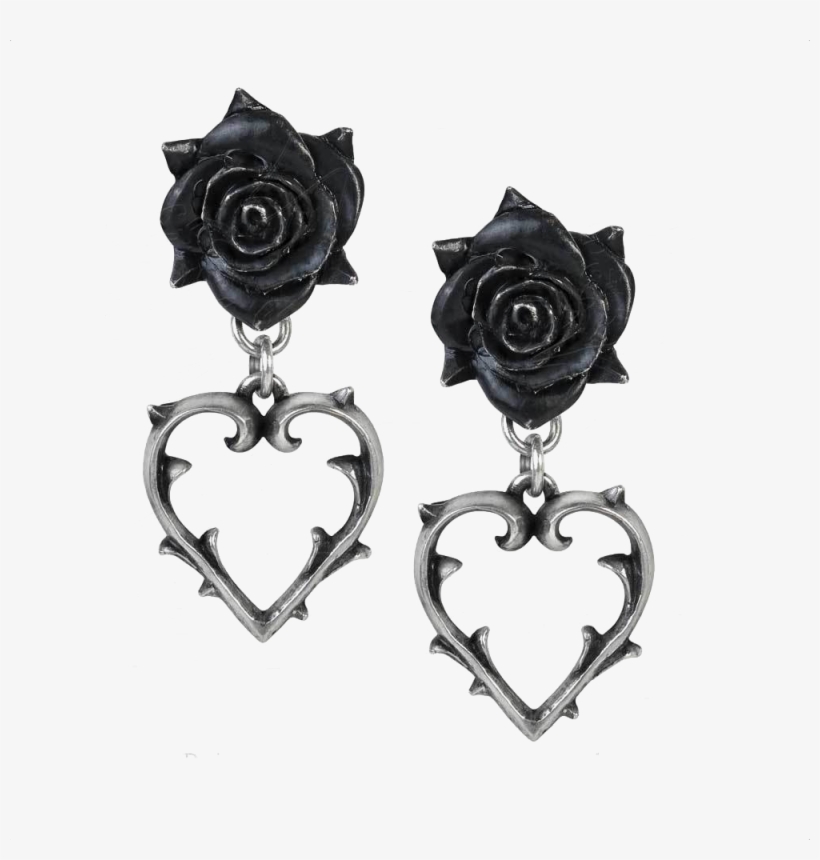 Rebelsmarket Wounded Love Black Rose Heart Of Thorns - Goth Earrings, transparent png download