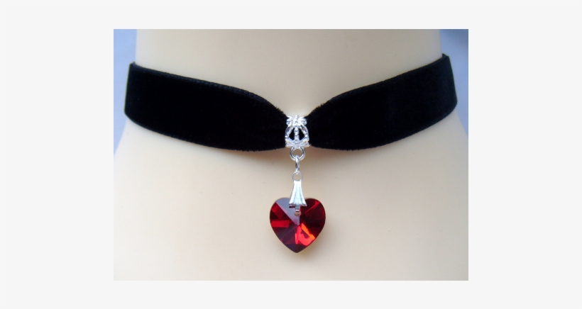 Gothic Black Velvet Choker/necklace With Foil Backed - Choker With Heart Pendant, transparent png download