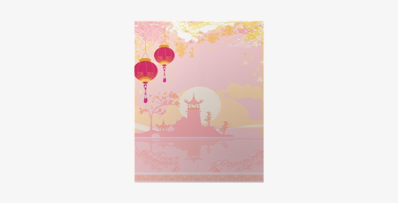 Old Paper With Asian Landscape And Chinese Lanterns - Paper, transparent png download