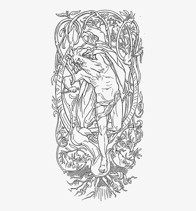 Odin Sacrificing Himself Upon The Sacred World Tree - Lorenz Frølich Odin, transparent png download