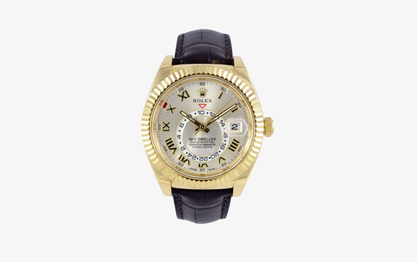 Sky-yg Thumb1 - Rolex Sky-dweller Yellow Gold Silver Roman Leather, transparent png download