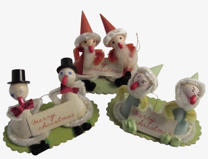 3 Ornaments Snowman Santa And Elves Elf Chenille Spun - Christmas Ornament, transparent png download