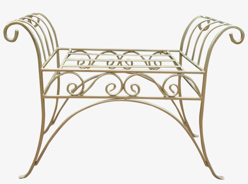 [sold] Gold Painted French Art Deco Scroll Iron Metal - Bench, transparent png download