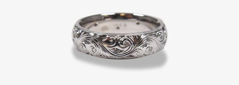 Hand Engraved Traditional Scroll With Diamond Accents - Titanium Ring, transparent png download