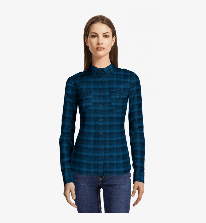 Blue Flannel Checked Shirt-view Front - Tuxedo Png For Women, transparent png download