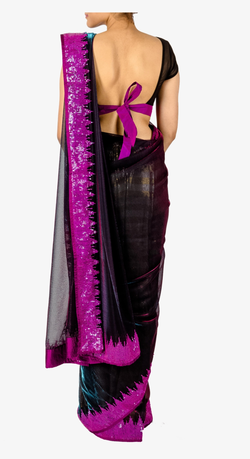 Black Blue And Pink Iridescent Saree And Blouse By - Silk, transparent png download