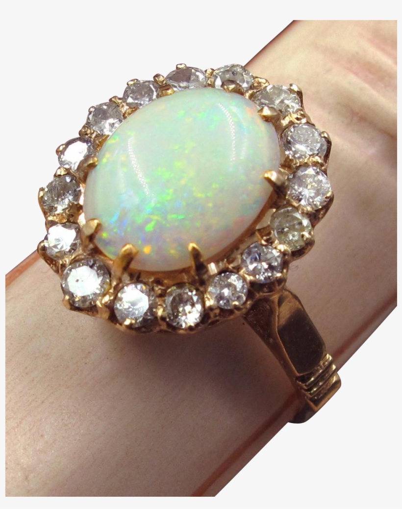 Glowing Opal Ring In 14k Rose Gold With Diamond Halo - Gold, transparent png download