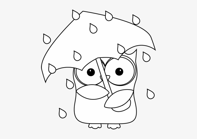 Black And White Owl In The Rain Clip Art - Clip Art Rainy Black And White, transparent png download