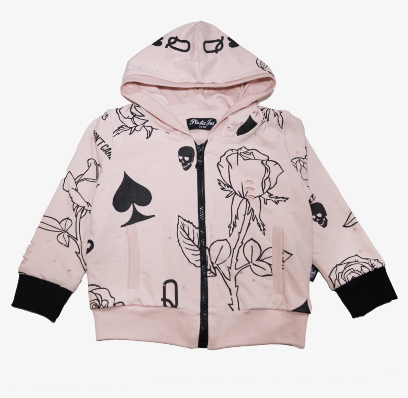 Roses Ace Of Hearts Distressed Zip Up Hoodie - Hoodie, transparent png download