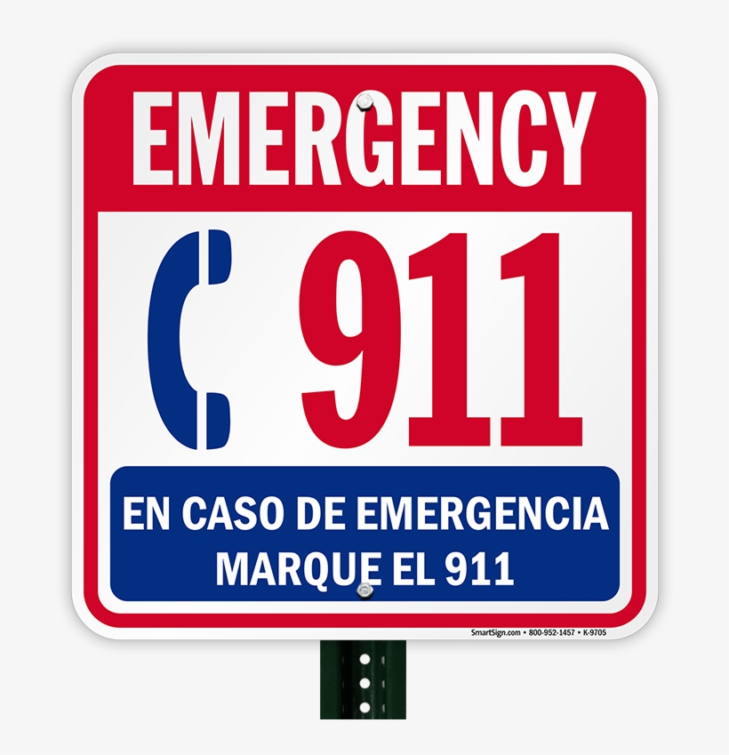 Bilingual Emergency 911 Sign - 911 Emergency Sign, transparent png download