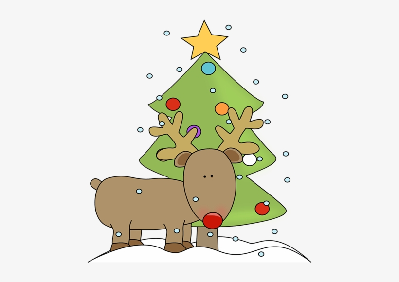 Clipart Christmas Deer - Christmas Tree And Reindeer, transparent png download