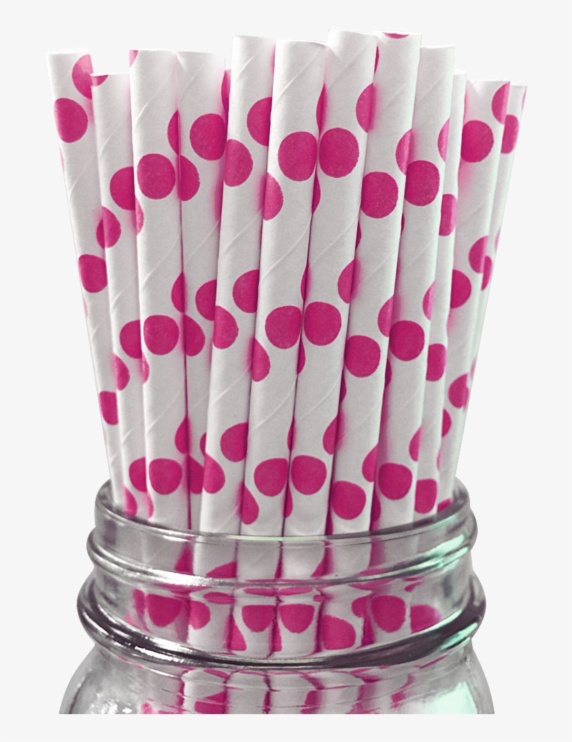 Raspberry Polka Dot 25pc Paper Straws - Paper, transparent png download