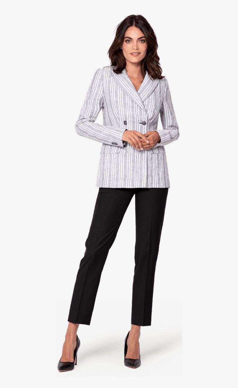 Grey Double Breasted Striped Linen Suit Set - Suit, transparent png download