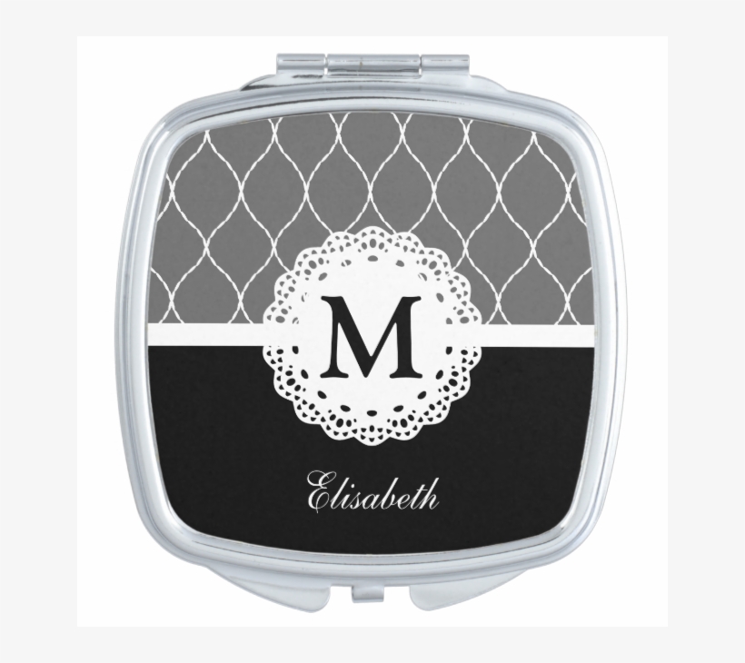Chic Black And White Lace Pattern Custom Monogram Vanity - Dark Flower Power Pin, Blanched Almond/antique White/light, transparent png download