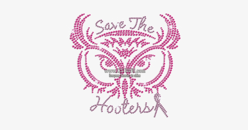 Pink Owl Design & Save The Hootess Iron On Rhinestone - Decal, transparent png download