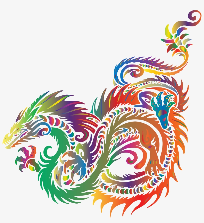 Colored Prismatic Dragon Vector Clipart Image - Colorful Illustration Of A Chinese Dragon On White, transparent png download