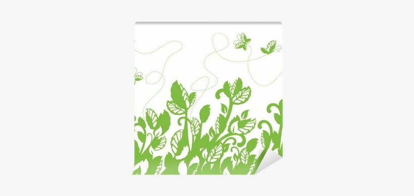 Seamless Green Foliage And Butterflies Border Wall - Lepidoptera, transparent png download