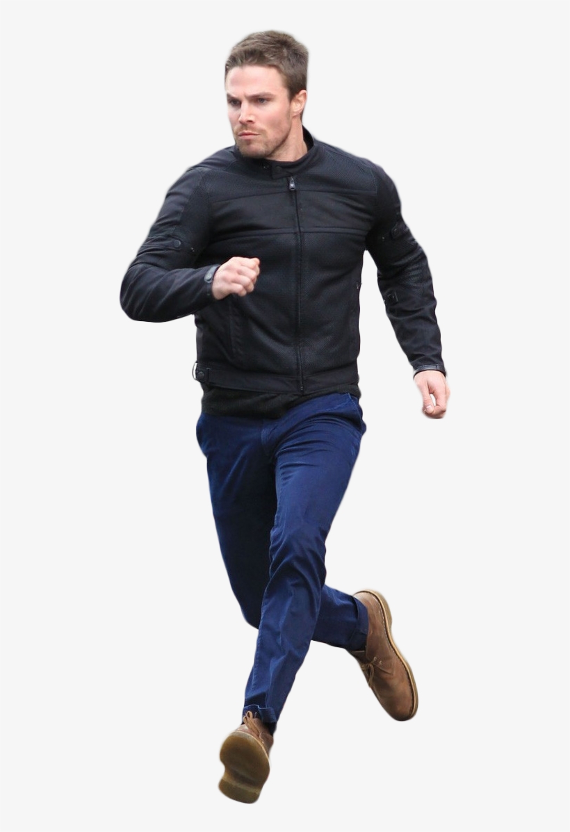 Stephen Amell Running [478 × 1117] - Leather Jacket, transparent png download