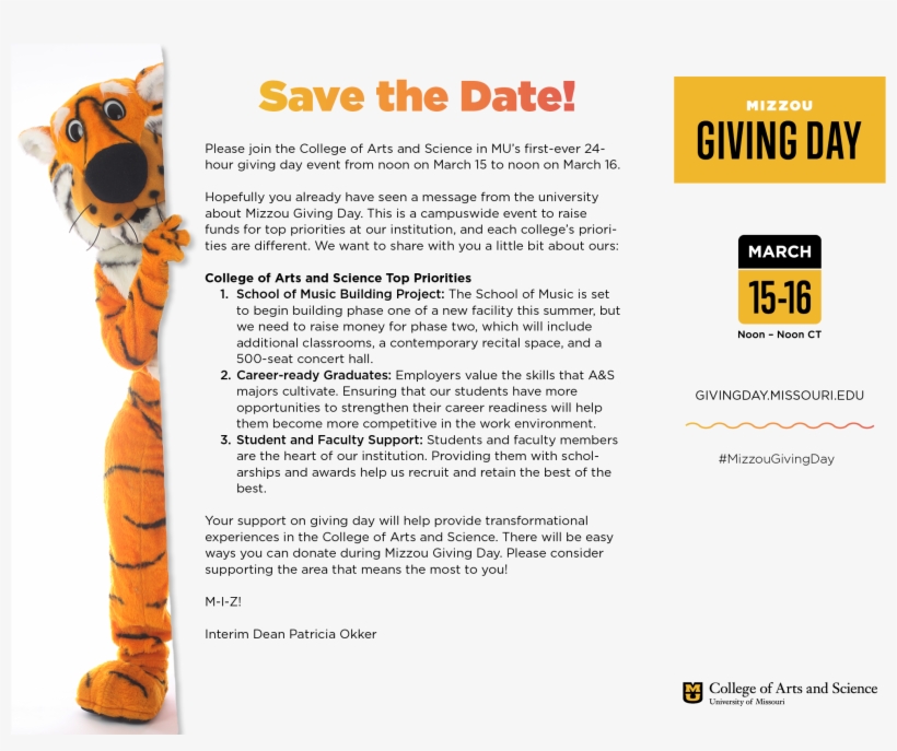 Mizzou Giving Day Save The Date Message - Zdf, transparent png download