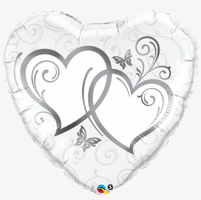 18" Entwined Silver Hearts Foil Balloon - Qualatex 36 Inch Shaped Foil Balloon - Entwined Hearts, transparent png download