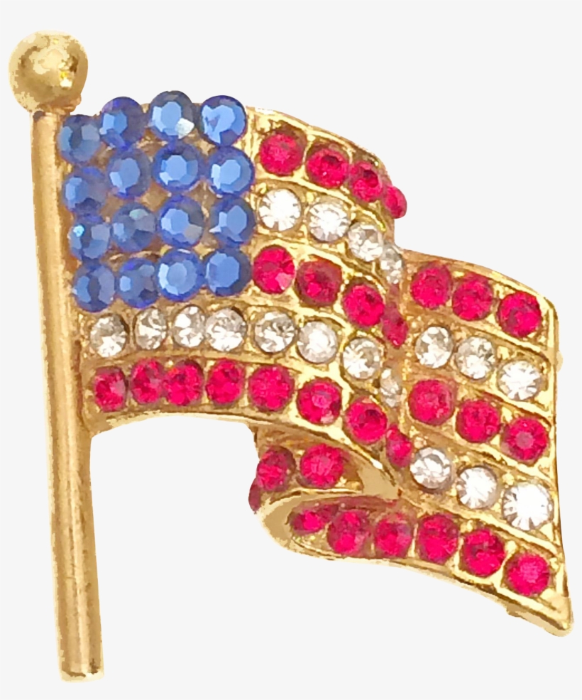 Vintage American Flag Pin Brooch Rhinestone Signed - Waving American Flag Pin Brooch Rhinestone Signed Made, transparent png download